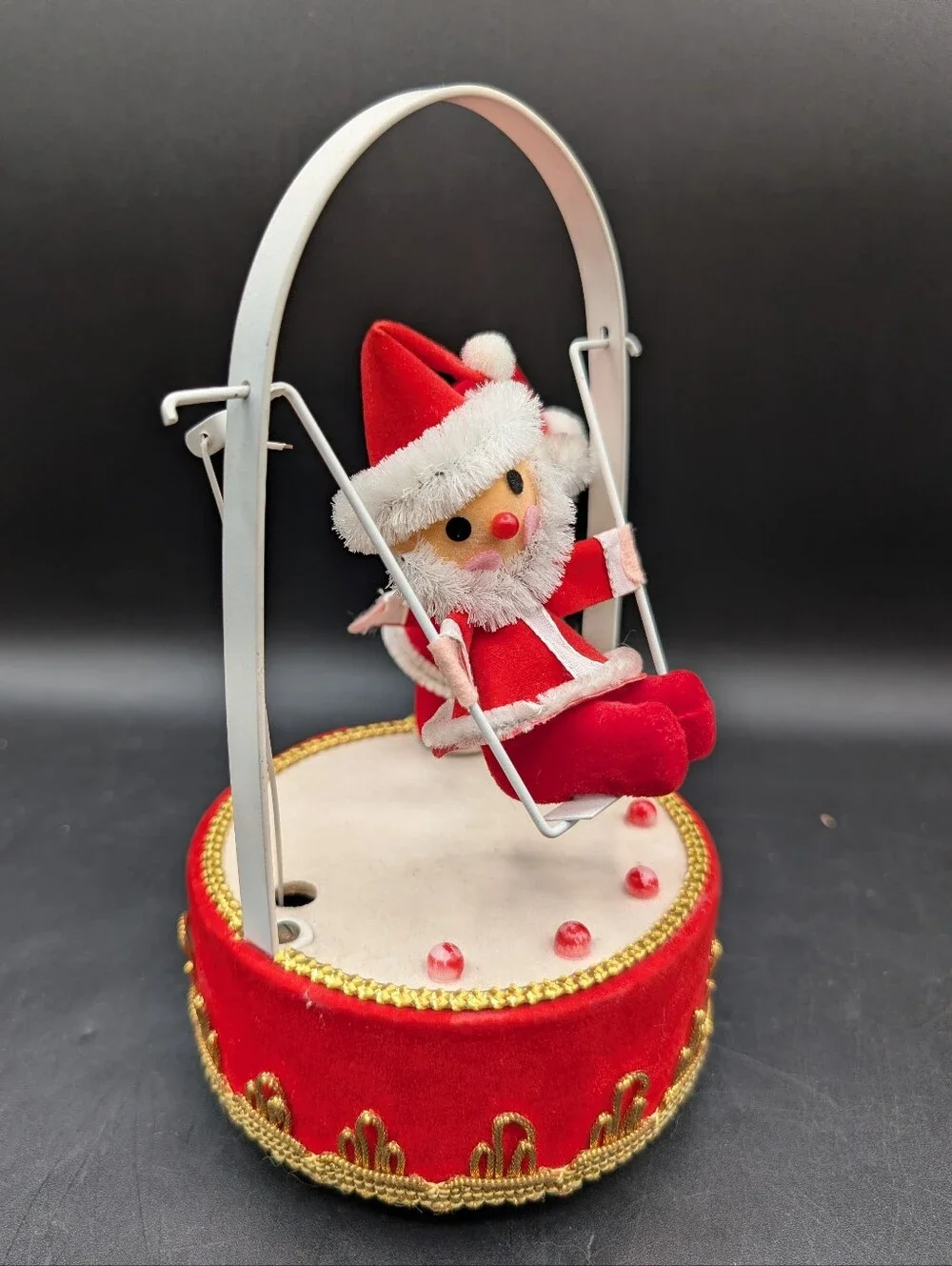 Vintage 1970s Swinging Santa Elf Musical Box, B Altman & Co Christmas Decor EUC